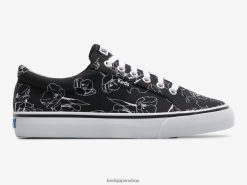 ジャンプキックキャンバス手描き花柄スニーカー ZDPZ60201 Keds 女性 黒、白 履物