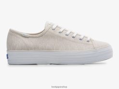 トリプルキック キャンバス ライン プリント スニーカー ZDPZ60176 Keds 女性 タンシルバー 履物